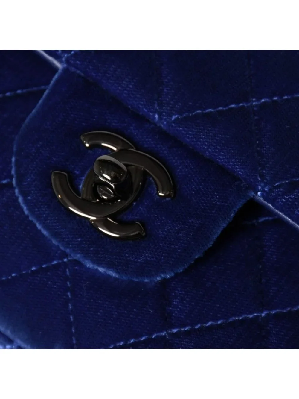 Chanel Quilted 25 Shoulder Bag Double Flap Velour Blue Black
